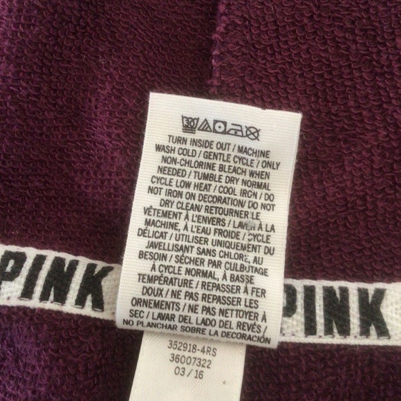 PINK VICTORIAS SECRET COLLEGIATE PURPLE ZIP FRONT HOODIE SMALL - Picture 10 of 13